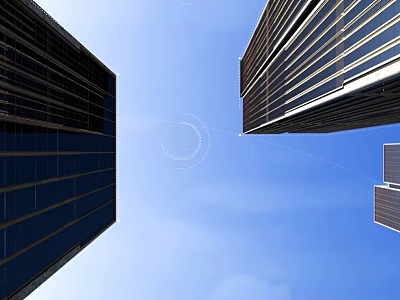 Tall Modern Office Building Exterior Design With Glass Curtain Walls And Blue Sky 3d model