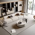 Sofa Coffee Table Combination Single Person Sofa Side Table Floor Lamp Hanging Painting Decoration Green Plant 3d model