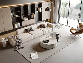 Sofa Coffee Table Combination Single Person Sofa Side Table Floor Lamp Hanging Painting Decoration Green Plant 3d model