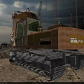FIAT ALLIS FH200 Crawler Type Excavator Operating At Construction Site With Cranes And Sand