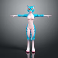 Game Movie Character Blue Cat With Pink Body And Blue Stripes Standing Pose Arms Outstretched