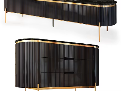 Sleek Black TV Stand With Gold Metal Legs And Drawer Storage Design 3d model