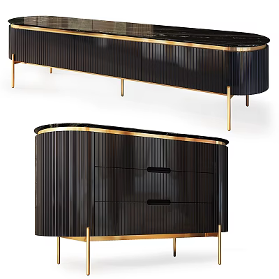 Sleek Black TV Stand With Gold Metal Legs And Drawer Storage Design 3d model