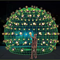 Interactive Zone Featuring Large Blue Sphere White Dots Illuminated At Night City With Human Interaction 3d model