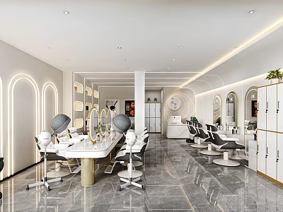 Modern Hair Salon Interior With Mirrors Styling Chairs And Elegant Decor Elements 3d model