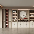 Modern Built in Wine Cabinet With Elegant Round Decorative Painting And Storage Shelves