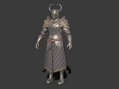 Standing Knight Character In Metallic Armor With Striped Robe And Belt 3d model