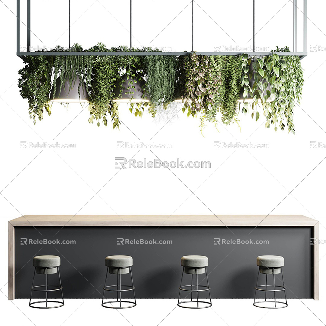 Modern Bar Chair Combination Home Bar Plant Bar Stool Green Plant Bar Ceiling Chandelier Plant Ceiling Chandelier 3d model