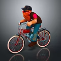 Cartoon Character Riding Red Bicycle With Black Hat Glasses And Beard