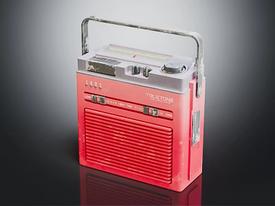 Vintage Red Telesonic Portable Radio With Carry Handle Speaker Grille And Control Buttons 3d model