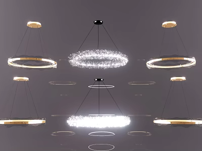 Modern Chandeliers Featuring Circular Metal Frames And Sparkling Crystal Elements 3d model