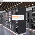 Row of Modern Black Server Racks with Ventilation and Indicator Lights in Data Center