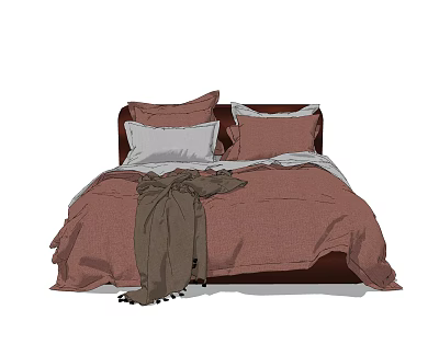Cozy Double Bed Bedroom Setup With Soft Pillows Warm Blanket And Comfortable Bedspread 3d model