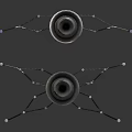 Two Metallic Mechanical Devices With Solar Panels And Engine Structures