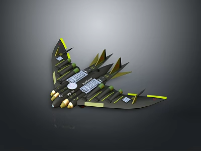Futuristic Black And Green Spacecraft With Multiple Thrusters And Wing Structure For Interstellar Exploration 3d model