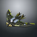 Futuristic Black And Green Spacecraft With Multiple Thrusters And Wing Structure For Interstellar Exploration 3d model