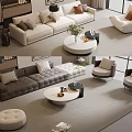 Modern Sofa And Coffee Table Set With Light Dark Fabric Accent Chairs In Living Room