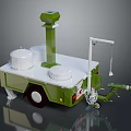Green Mobile Functional Vehicle With White Cylindrical Containers And Tall Tower Structure 3d model