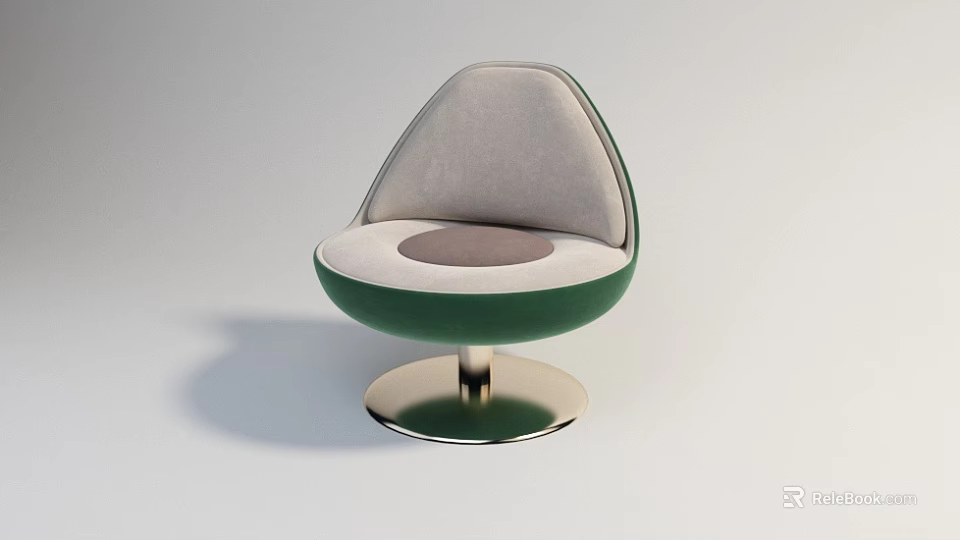 Modern Accent Chair With Green Upholstery Light Gray Cushion And Round Metal Base 3d model 