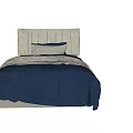 Single Bed With Upholstered Vertical Stripe Headboard Navy Bedding And Beige Throw 3d model