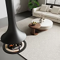 Modern Living Room Interior With Black Fireplace Sofa Coffee Table And Plants