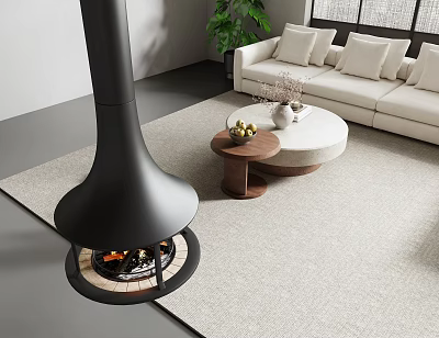Modern Living Room Interior With Black Fireplace Sofa Coffee Table And Plants 3d model