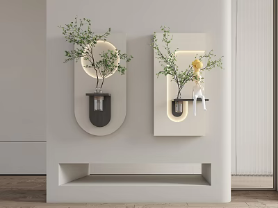 Elegant Light Luxury Wall Hangings With Potted Plants And LED Lighting Design 3d model
