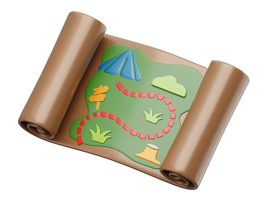 Decorative Scroll Style Ornament Set with Green Background Red Path Blue Tent and Yellow Signpost 3d model