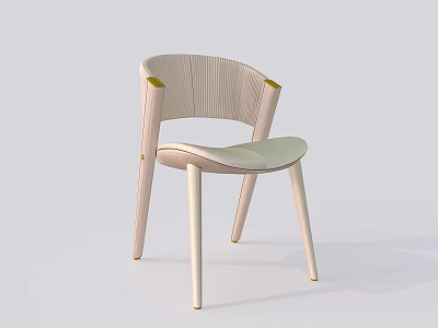 Modern Minimalist Dining Chair With Curved Backrest Light Wood Legs And Beige Upholstered Seat 3d model