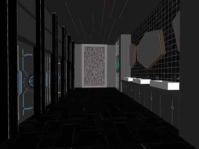 Modern Public Restroom Interior Design With Washbasins Mirrors And Tiled Walls 3d model