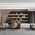 Modern Office Interior Design With Desk Chairs Shelves Lighting Gray Flooring And Lounge Sofa
