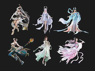 Game and Movie Characters in Diverse Ancient Costume with Elegant Flowing Robes and Mythical Styles 3d model