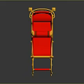 Red And Gold Decorative Sleigh With Curved Frame Red Seat Gold Lanterns And Reflection