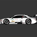 White Racing Car With Multiple Sponsor Logos And Rear Wing On Roof