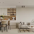 Modern Dining Living Room Interior Design With Sofa Dining Table Chairs Coffee Table and Cabinets 3d model
