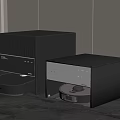 Black Sound System And Robot Vacuum In Modern Home Interior Setup 3d model