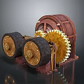 Vintage Mechanical Gear Mechanism With Brown Black Metal Wheels And Gold Cogs