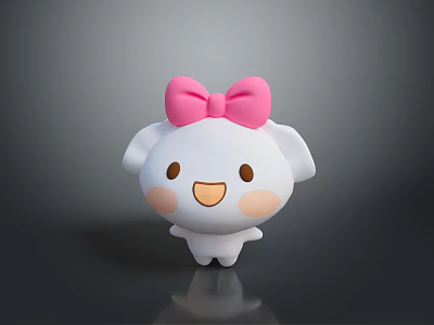 Adorable White Cartoon Character With Pink Bow Round Face And Blush Cheeks 3d model