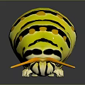 Yellow Black Striped Caterpillar With Orange Antennae And Black Spots On Dark Background