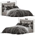 Elegant Modern Double Bed with Metal Frame Headboard and Gray Bedding Pillows