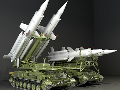 Military Weapon Equipment Featuring Multiple Missiles On Green Tank Mounted Launchers 3d model