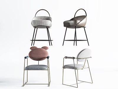 Modern Leisure Chairs With Metal Legs And Upholstered Seats In Neutral Tones 3d model