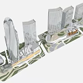 Modern Commercial Complex With High Rise Buildings And Green Landscaped Areas