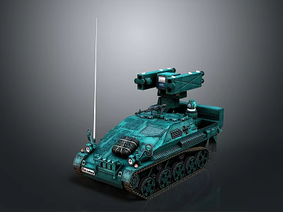 Green Armored Tank Featuring Long Antenna Turret And Heavy Metallic Tracks Design 3d model