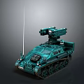 Green Armored Tank Featuring Long Antenna Turret And Heavy Metallic Tracks Design