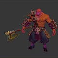 Orange Skinned Muscular Warrior Character With Skull Adorned Axe And Waist Pendant