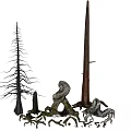 Twisted Tree Trunks With Exposed Roots And Dry Branches In Various Forms