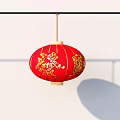 Traditional Red Lantern as Daily Living Essential with Gold Patterns and Fu Character Design