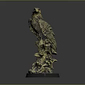 Detailed Artistic Bronze Eagle Sculpture Standing On Tree Branch With Decorative Base