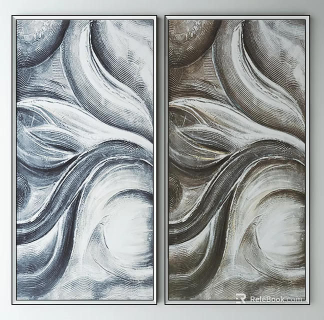 Abstract Wavy Line Wall Art Decor In Black White Gray Symmetrical Design 3d model 